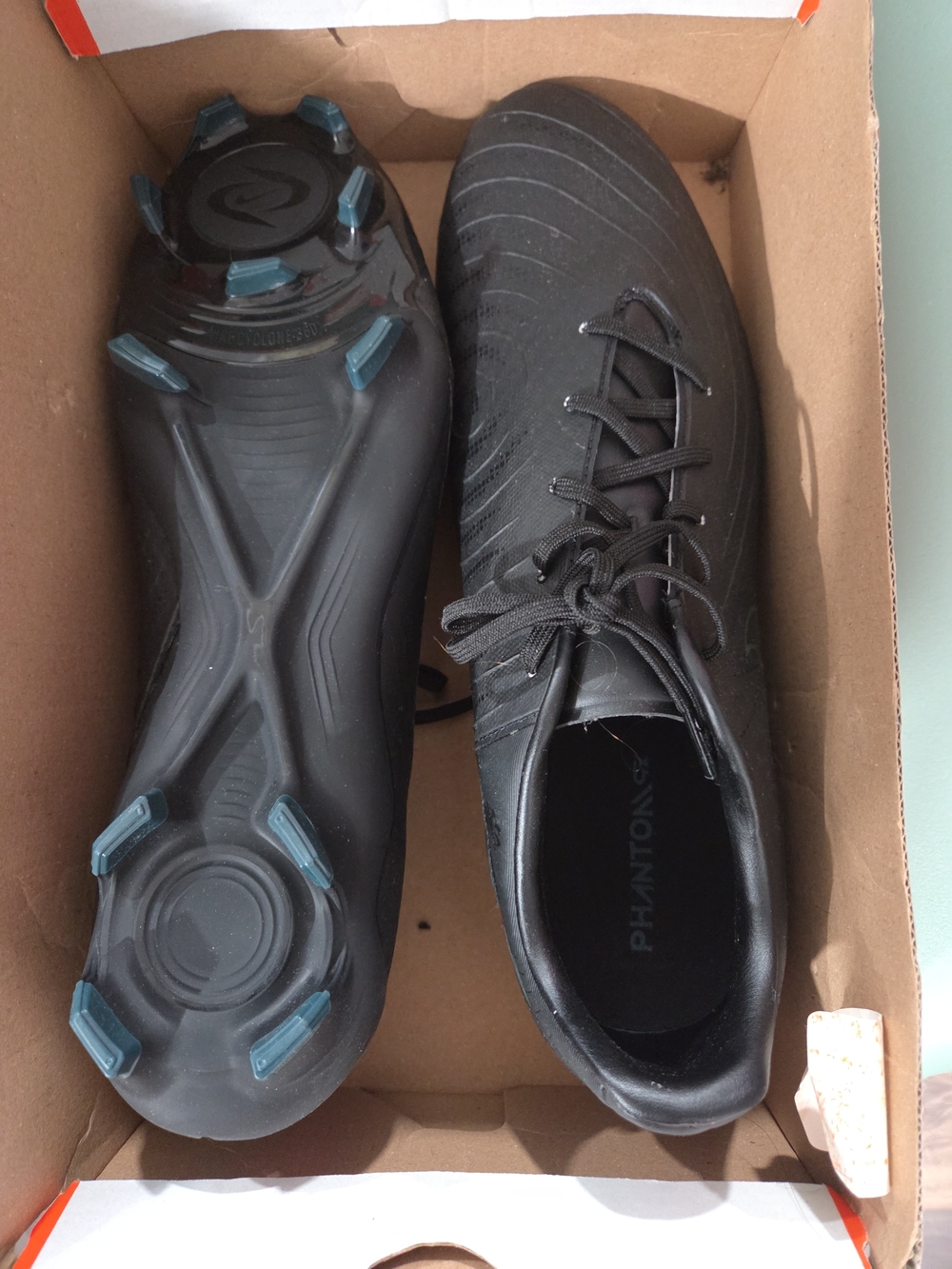 Nike Black Phantom Soccer Cleats with Blue Stud Accents
